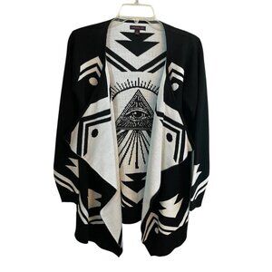 Open Front Cardigan Eye of Providence Black White Geometric Witchy Goth SZ Small